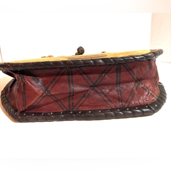 Handcrafted handmade Africa  Tan and brown leather suede woven straw Round Bag - Picture 4 of 7